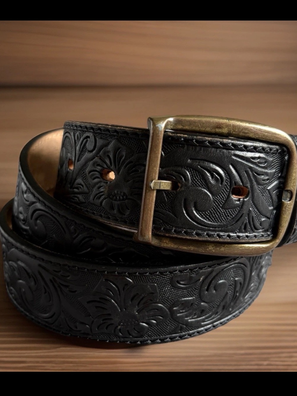 JUSTIN Belt Mens Size 45 Black Tooled Leather Classic Longhorn C11193 Western - Picture 2 of 7